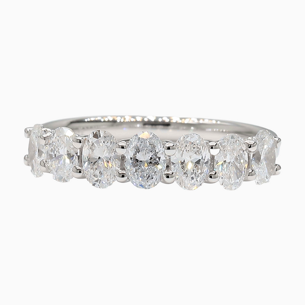 1.0-2.1 Carat D-F VS+ Ideal Cut Oval Diamond 14K White Gold Seven Stone Anniversary Ring