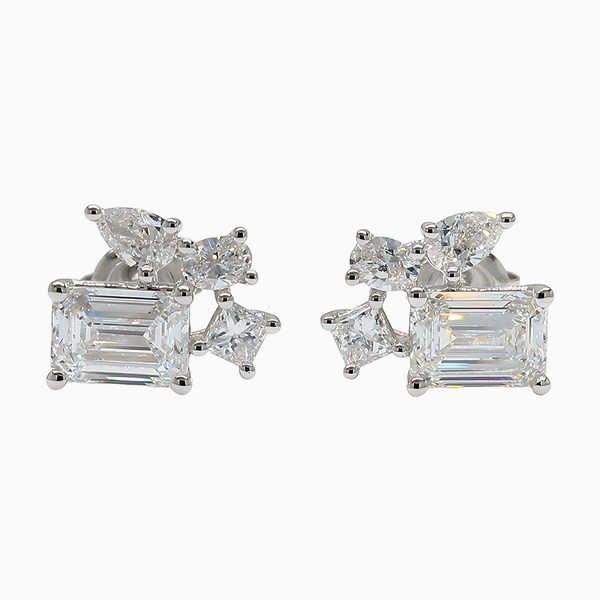 2.0 Carat D-F VS+ Ideal Cut Emerald Diamond 14K White Gold Stud Earrings (1.74g)