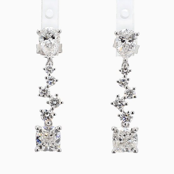 3.0 Carat D-F VS+ Ideal Cut Cushion Diamond 14K White Gold Drop Earrings (2.75g)