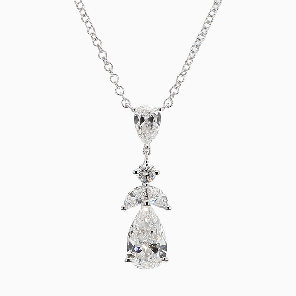 1.1 Carat D-F VS+ Ideal Cut Pear Diamond 14K White Gold Halo Pendant Necklace (2.48g)