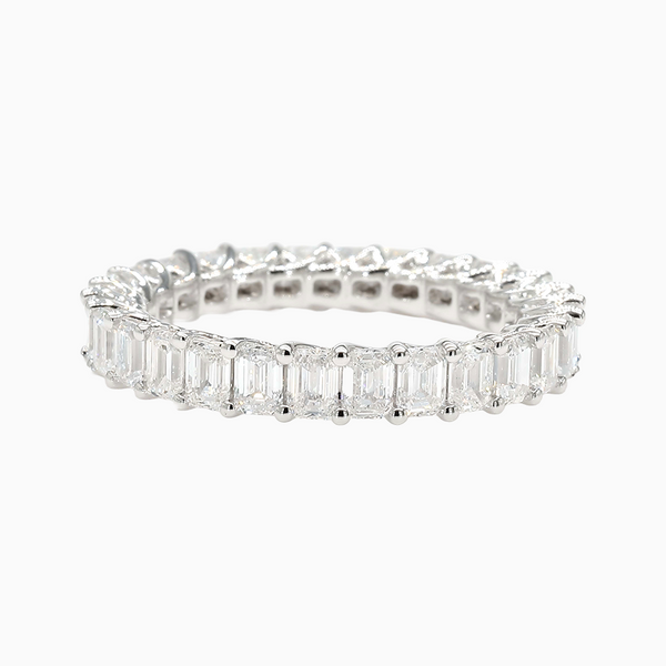 3.0-4.2 Carat D-F VS+ Ideal Cut Emerald Diamond 14K White Gold Eternity Ring