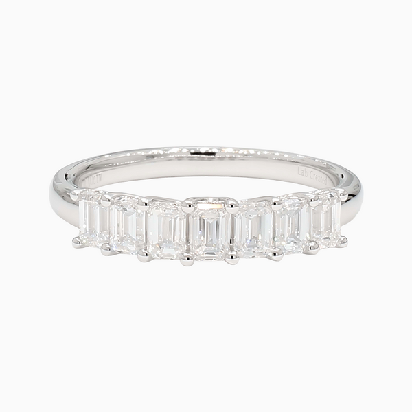1.0-2.1 Carat D-F VS+ Ideal Cut Emerald Diamond 14K White Gold Seven Stone Anniversary Ring