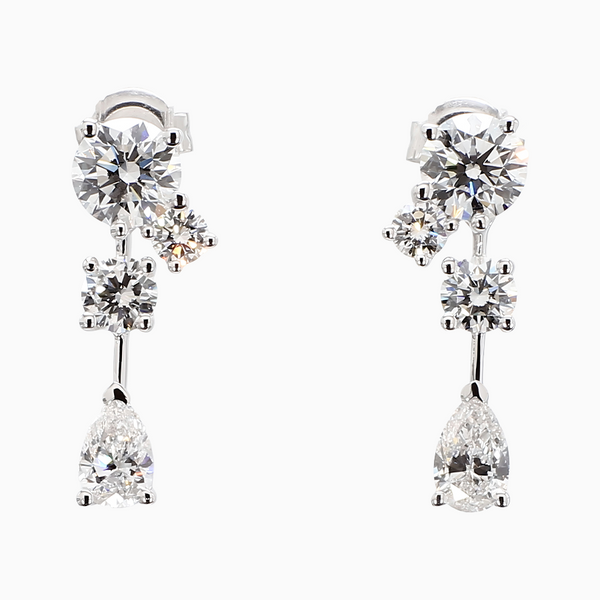 2.1 Carat D-F VS+ Ideal Cut Pear Round Brilliant Diamond 14K White Gold Drop Earrings