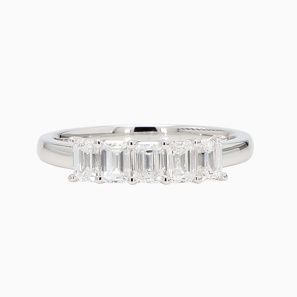1.0-2.0 Carat D-F VS+ Ideal Cut Emerald Diamond 14K White Gold Five Stone Anniversary Ring
