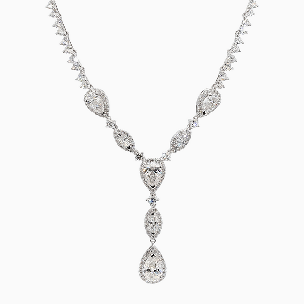 12.5 Carat D-F VS+ Ideal Cut Pear Marquise Diamond 14K White Gold Statement Necklace (18.963g)