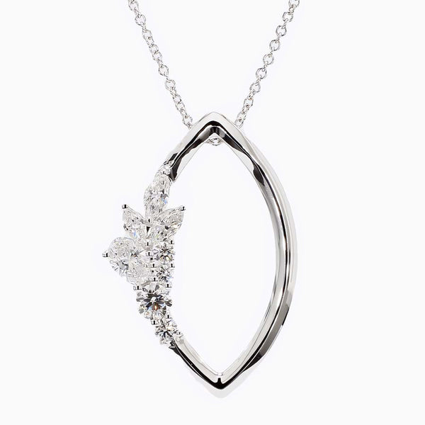 1.0 Carat D-F VS+ Ideal Cut Oval Round Diamond 14K White Gold Pendant Necklace (5.28g)