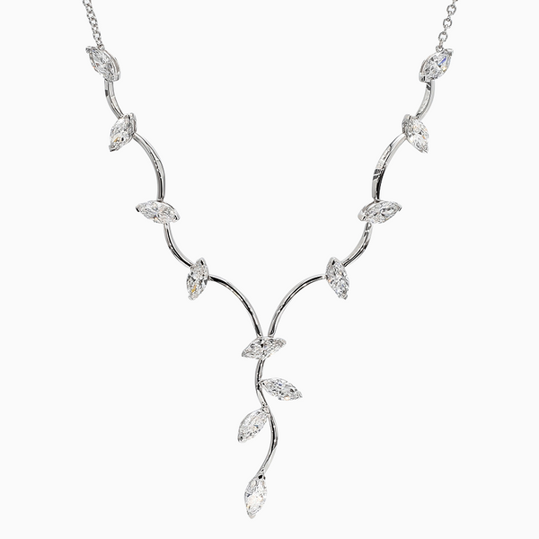 3.8 Carat D-F VS+ Ideal Cut Marquise Diamond 14K White Gold Statement Necklace (7.989g)