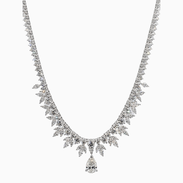 13.5 Carat D-F VS+ Ideal Cut Pear Diamond 14K White Gold Statement Necklace (34.03g)