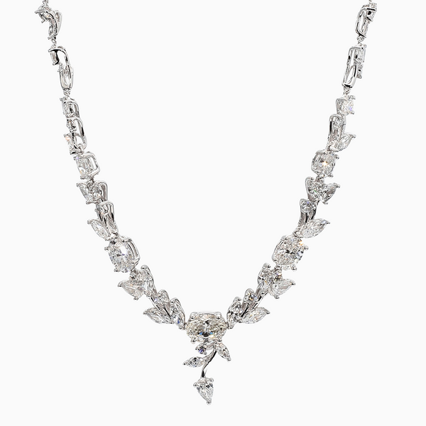 12.0 Carat D-F VS+ Ideal Cut Oval Pear Marquise Diamond 14K White Gold Statement Necklace (15.843g)