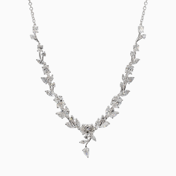 7.1 Carat D-F VS+ Ideal Cut Oval Pear Marquise Diamond 14K White Gold Statement Necklace (10.138g)