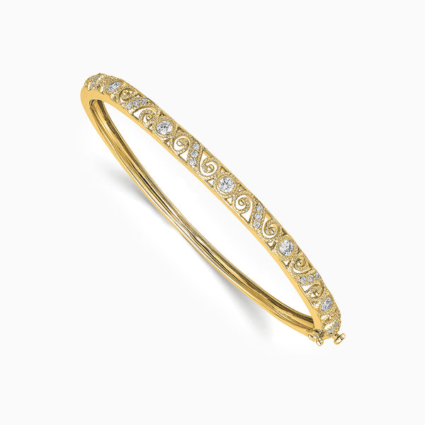 14K Swirl Design Complete 0.705 ct AA Diamond Hinged Oval Bargle Bracelet